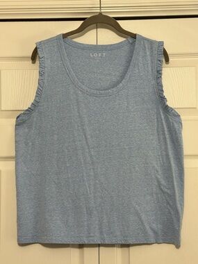 Ann Taylor LOFT Ruffle Sleeve Tank Top in Ocean Tropics Blue Size‎ XL GUC